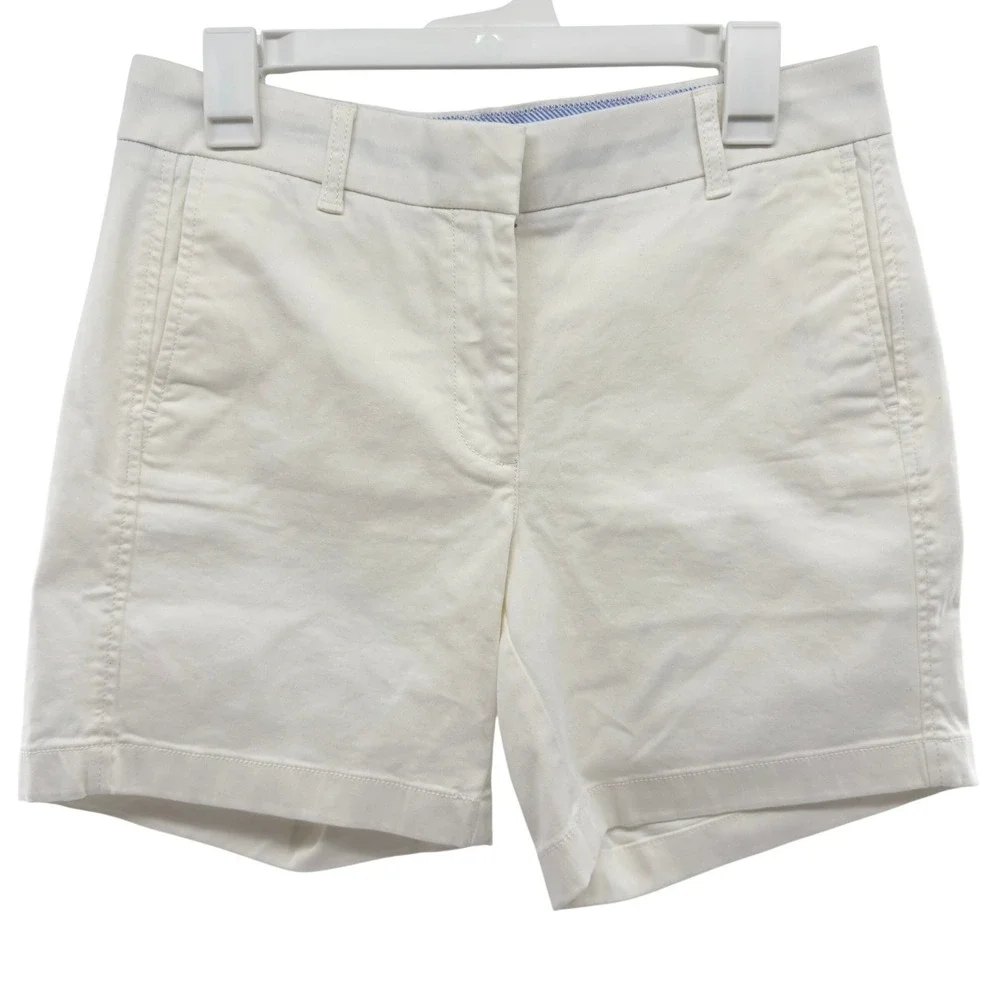 J Crew Women's Ivory Chino Shorts Size 6 Classic Fit Cotton‎ Blend